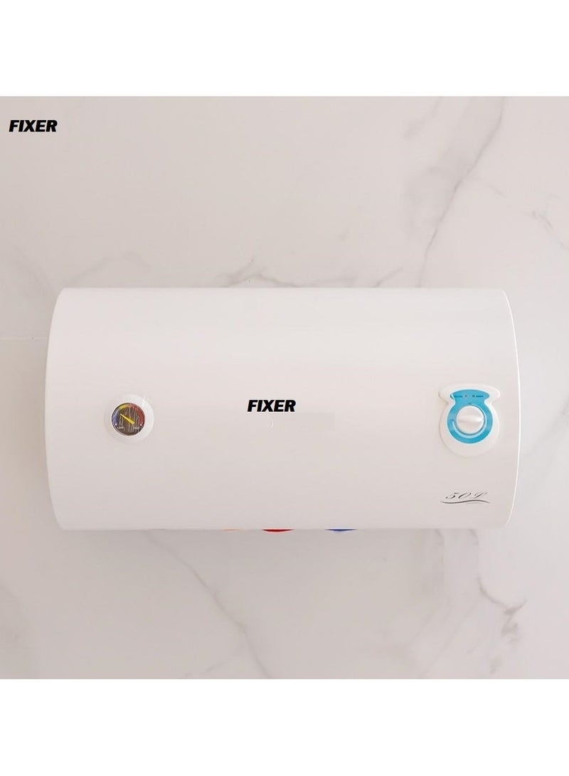 فكسر سخان مياه كهربائي أفقي - ٥٠ لترًا، مثبت على الحائط | موفر للطاقة، ضمان ٧ سنوات، خزان مغطى بالزجاج - Image 1