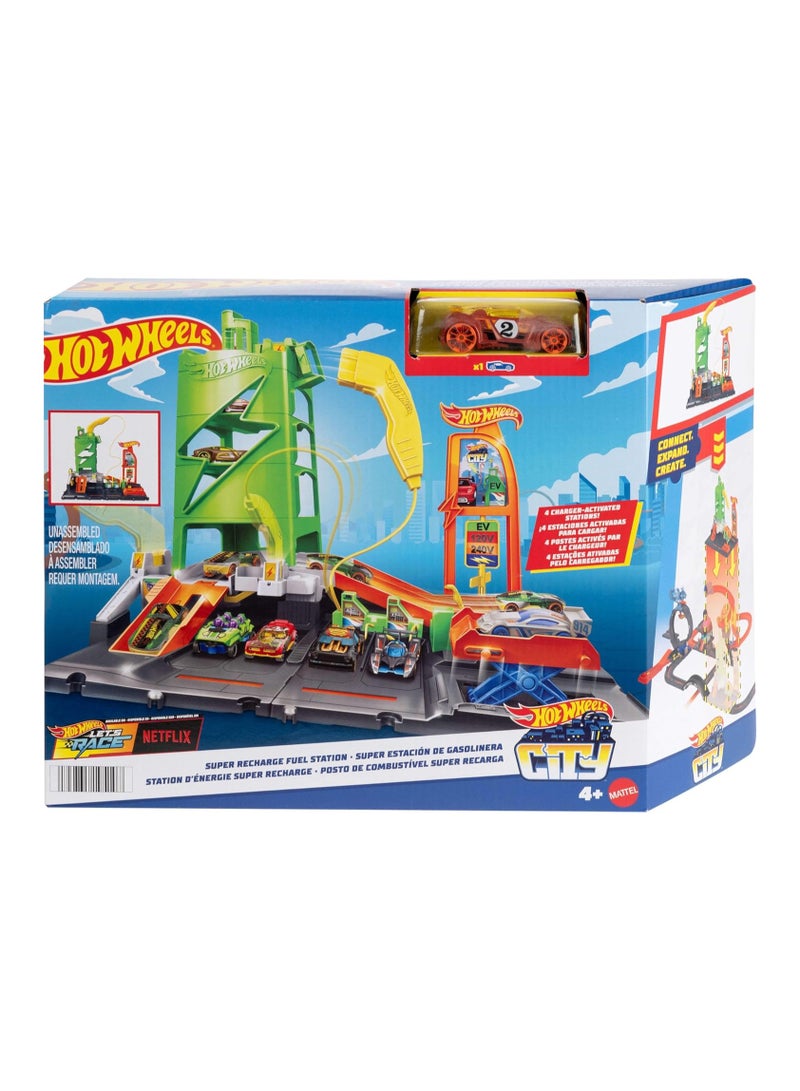 هوت ويلز محطة وقود سيتي سوبر ريتشارج مع سيارة لعبة بمقياس 1:64 - Image 1