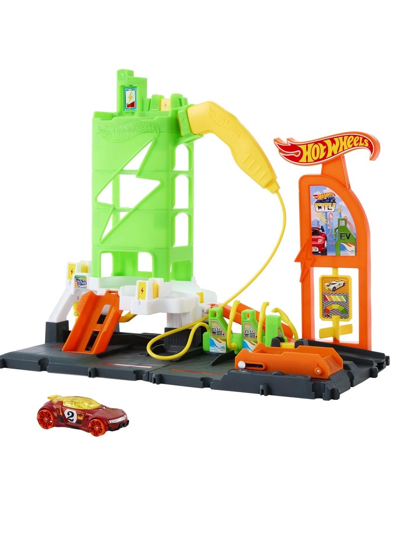 هوت ويلز محطة وقود سيتي سوبر ريتشارج مع سيارة لعبة بمقياس 1:64 - Image 2