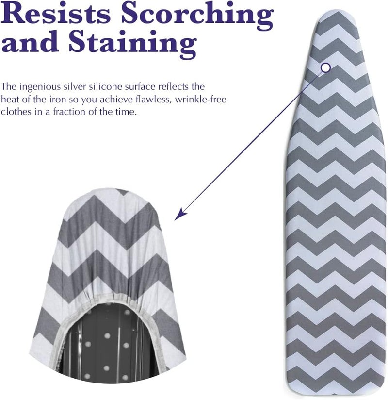 Epica Ironing Board Cover and Pad - Standard Size 15x54 Padded Ironing Board Covers, Heat Reflective Coating, Thick Pads, Scorch & Stain Resistant Iron Board Cover with Padding Grey Chevron - Image 2