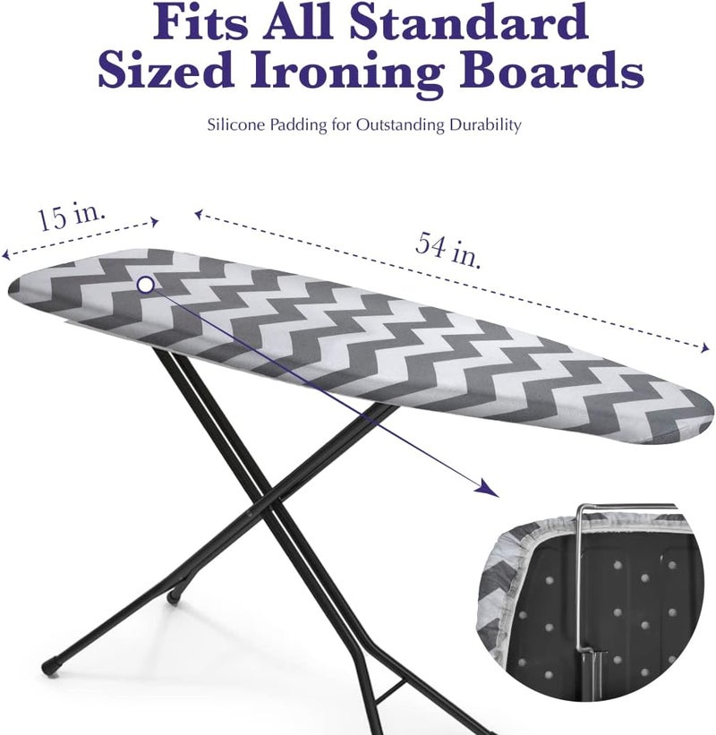 Epica Ironing Board Cover and Pad - Standard Size 15x54 Padded Ironing Board Covers, Heat Reflective Coating, Thick Pads, Scorch & Stain Resistant Iron Board Cover with Padding Grey Chevron - Image 3