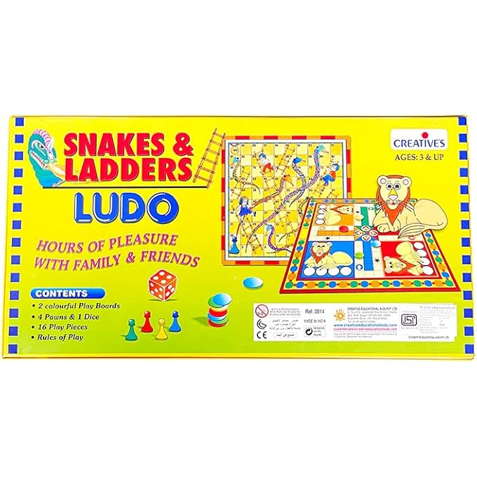Creative's Snakes And Ladders Ludo| Fun Board Game for kids| Family & Friends Ludo Game| Travel Board Game| Ages -3 & Up |1 Dice | 16 Play Pieces| Indoor Ludo Board Game - Image 5
