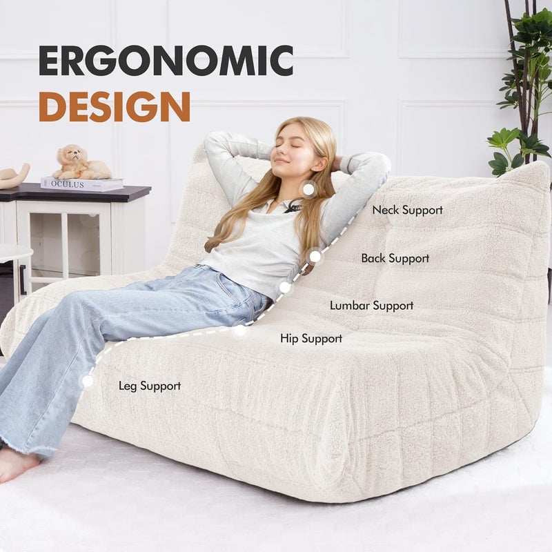 Cansunna Bean Bag Loveseat Chair Big Sofa Beanbag Chair for Adults Fireside Chair Bean Bag Lounger with Memory Foam Filled for Home,Apartment or Gaming Venue（Beige Teddy） - Image 5