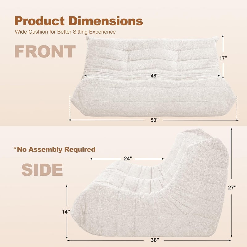 Cansunna Bean Bag Loveseat Chair Big Sofa Beanbag Chair for Adults Fireside Chair Bean Bag Lounger with Memory Foam Filled for Home,Apartment or Gaming Venue（Beige Teddy） - Image 2