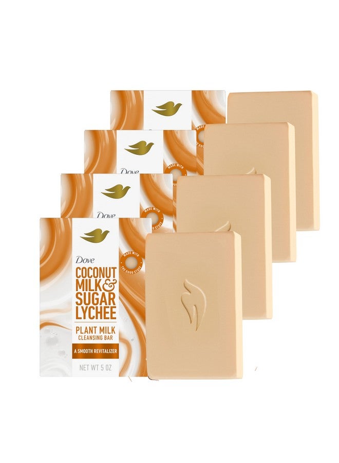 دوف صابون دوف لتنظيف البشرة بحليب النبات وحليب جوز الهند والسكر والليتشي الناعم، 4 قطع لبشرة رطبة، منظف لطيف، خالٍ من الكبريتات والبارابين، تركيبة قابلة للتحلل البيولوجي بنسبة 98%، 5 أونصة - Image 1