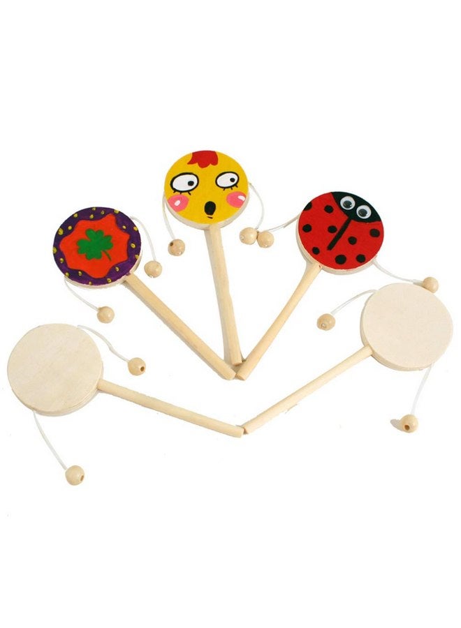 EXCEART Baby Toy 6pcs Wooden Musical Rattle Toy Unfinished Wooden Rattle-Drum Round Corner Handcraft Baby Shaking Drum Early Educational Toy for Kids DIY Painting Drawing Kids Toys