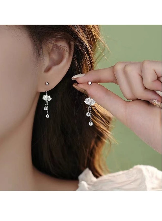 Beauenty Lotus tassel earrings for women with two sterling silver ornaments  - Image 3
