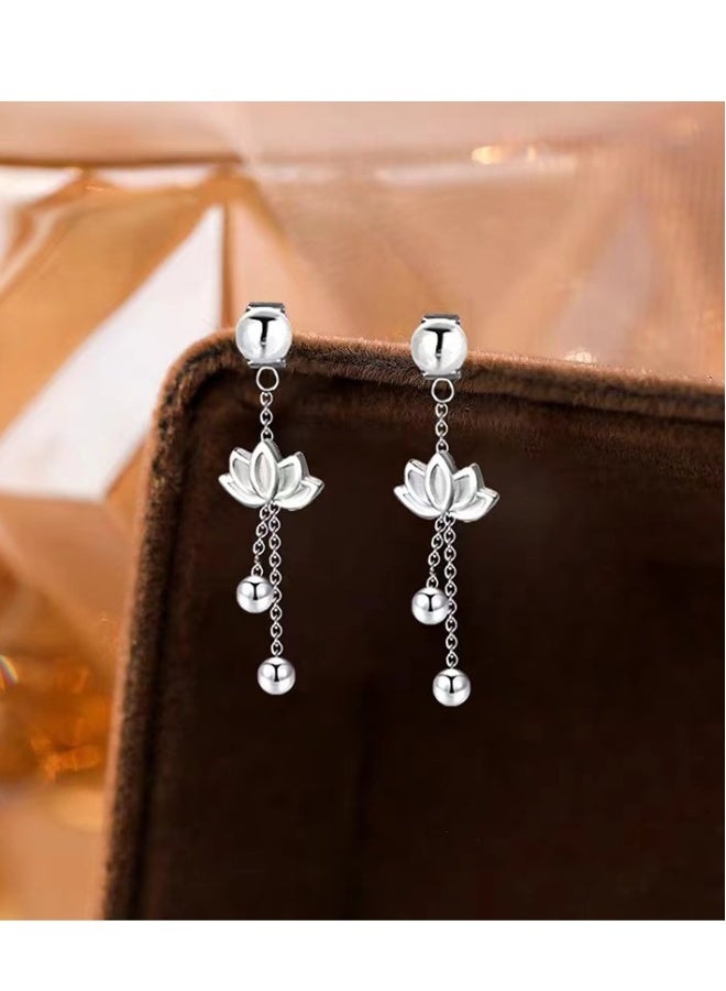 Beauenty Lotus tassel earrings for women with two sterling silver ornaments  - Image 2