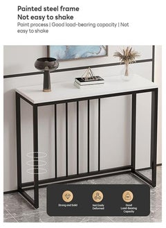 AGD Console Table for Entryway, Narrow MDF Side Table, Coffee Corner, Metal Frame, Sofa Table for Hallway and Living Room 100 x 30 x 80 cm, White  - Image 3