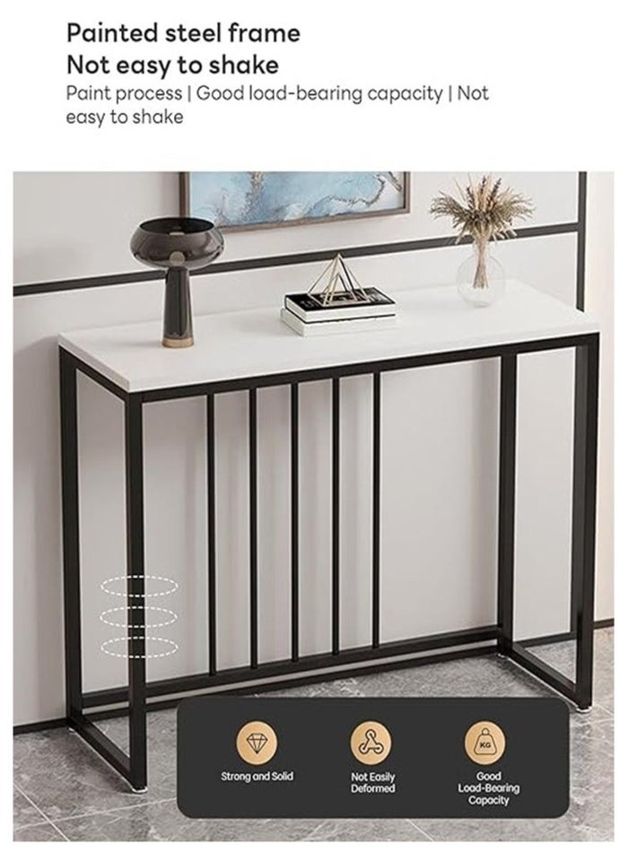 AGD - Console Table for Entryway, Narrow MDF Side Table, Coffee Corner, Metal Frame, Sofa Table for Hallway and Living Room 100 x 30 x 80 cm, White - Image 1