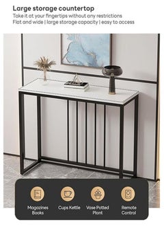 AGD Console Table for Entryway, Narrow MDF Side Table, Coffee Corner, Metal Frame, Sofa Table for Hallway and Living Room 100 x 30 x 80 cm, White  - Image 4