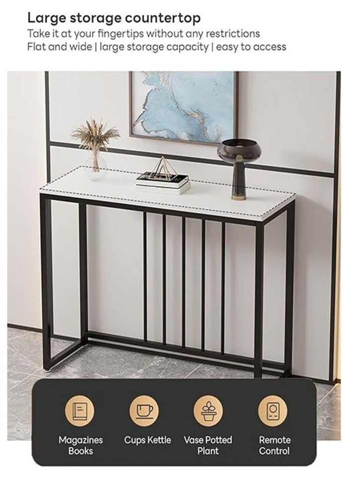 AGD - Console Table for Entryway, Narrow MDF Side Table, Coffee Corner, Metal Frame, Sofa Table for Hallway and Living Room 100 x 30 x 80 cm, White - Image 1
