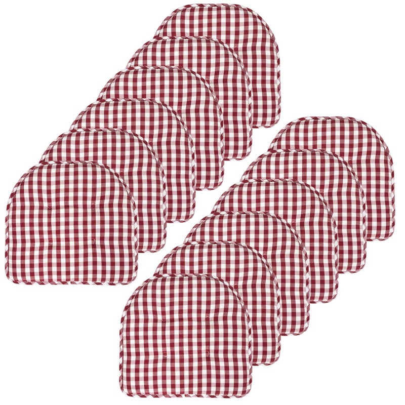 Sweet Home Collection Sweet Home Collection Chair Cushion Memory Foam Pads Tufted Slip Non Skid Rubber Back UShaped 17 x 16 Seat Cover 12 Pack Checkered WineWhite 
