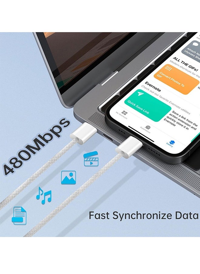 صورة العالمة كيبل USB سي إلى مضفر 60 واط سلك شحن أسرع لتوصيل الطاقة بطول 1 متر متوافق مع ايفون 15 15 برو 15 بلس 15 ماكس ايباد ميني ماك بوك اير أبيض  - Image 3