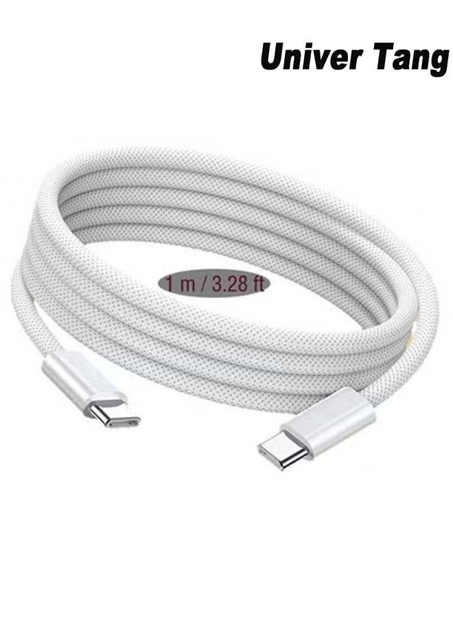 صورة العالمة كيبل USB سي إلى مضفر 60 واط سلك شحن أسرع لتوصيل الطاقة بطول 1 متر متوافق مع ايفون 15 15 برو 15 بلس 15 ماكس ايباد ميني ماك بوك اير أبيض - Image 1