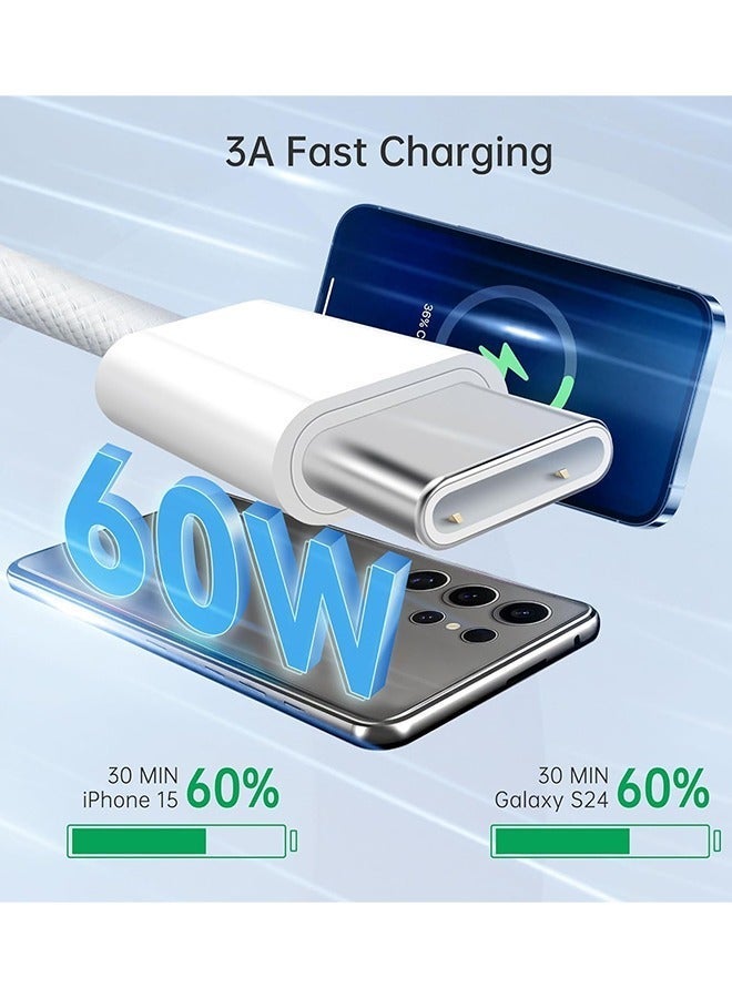 صورة العالمة كيبل USB سي إلى مضفر 60 واط سلك شحن أسرع لتوصيل الطاقة بطول 1 متر متوافق مع ايفون 15 15 برو 15 بلس 15 ماكس ايباد ميني ماك بوك اير أبيض - Image 2