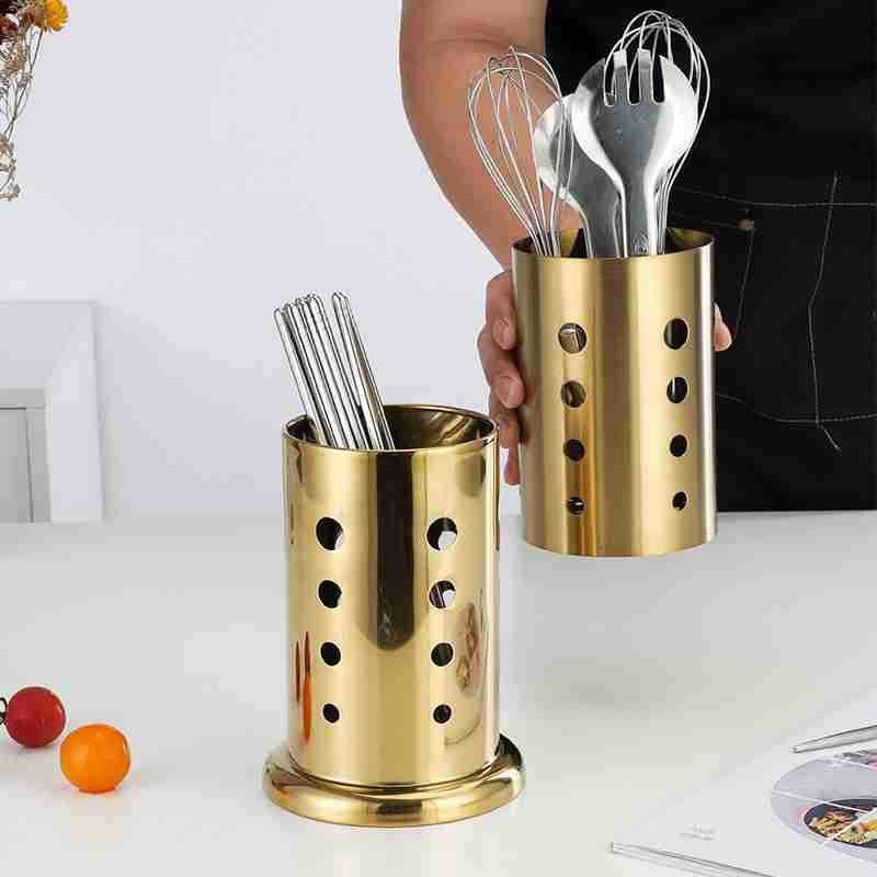 Golden Stainless Steel Chopsticks Holder Modern Simple Chopsticks Storage Box Thickened Kitchen Drain Chopsticks Cage Manufacturers - Image 4