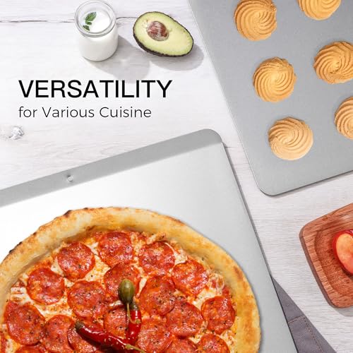 HONGBAKE 2 Pieces Large Flat Cookie Sheet No Edges, Nonstick Insulated Baking Pan, Commercial Oven Trays for Cooking, 16" X 14", Grey - Image 4