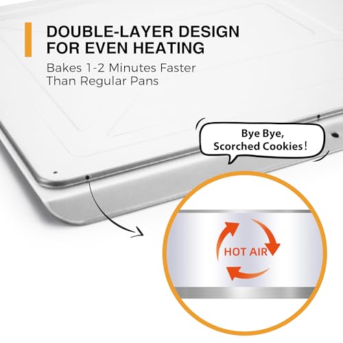HONGBAKE 2 Pieces Large Flat Cookie Sheet No Edges, Nonstick Insulated Baking Pan, Commercial Oven Trays for Cooking, 16" X 14", Grey - Image 2