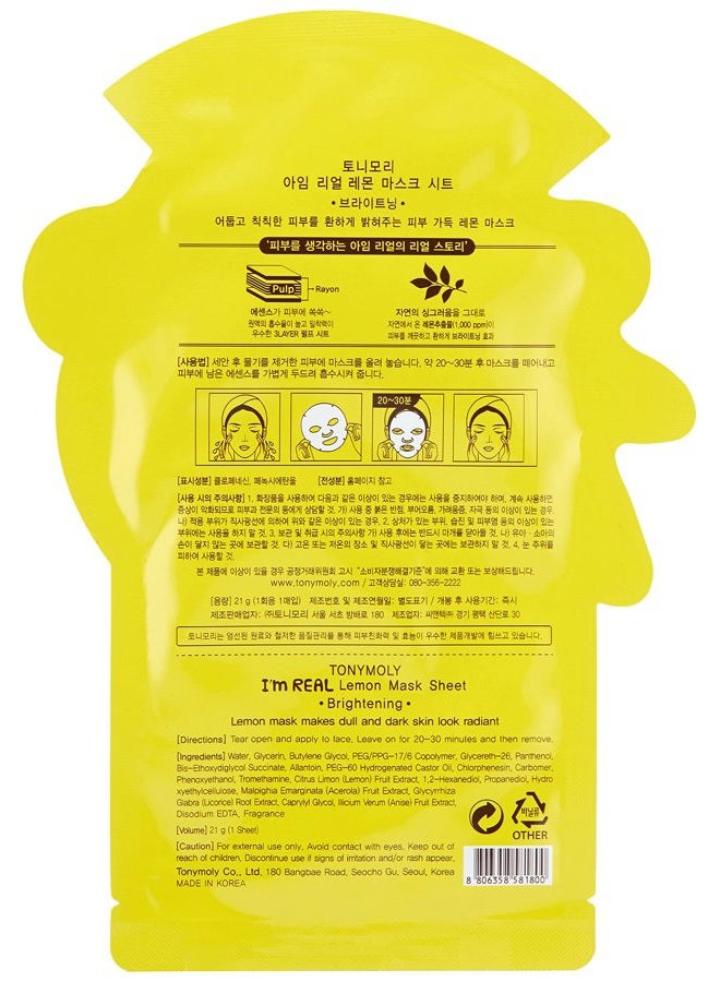 TONYMOLY I'm Real Lemon Sheet Mask, 10 Count - Hydrates Skin and Reduces Wrinkles - Image 3