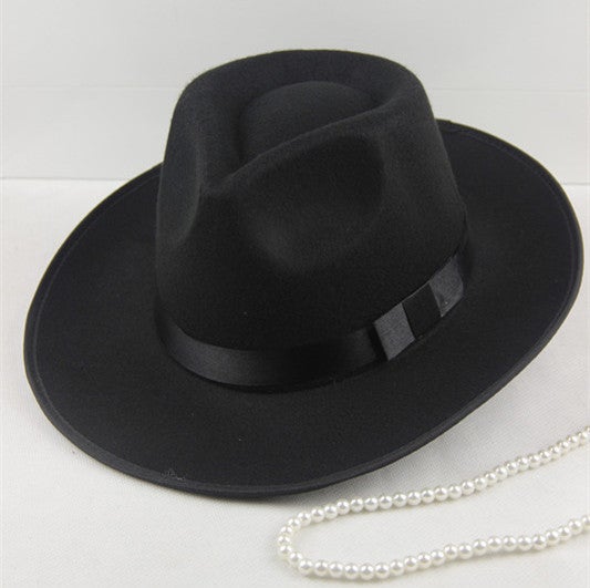 Shanghai Beach Xu Wenqiang Jackson Big Edge Top Hat Mens and Womens Stage British Hat Jazz Wool Felt Hat Old Man 15# High Top Black