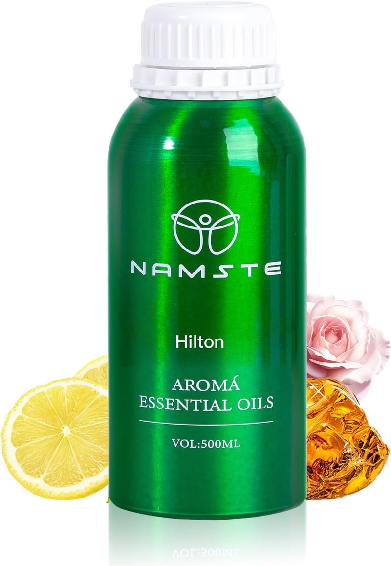 NAMSTE زيت عطري لروائح الفندق، 500 مل زيت ناشر العطر من مجموعة فندق هيلتون، علاج بالروائح مستوحى من الفنادق الفاخرة، مزيج من الليمون والزهور وزنبق الوادي والورد والمسك والعنبر للناشر - Image 1