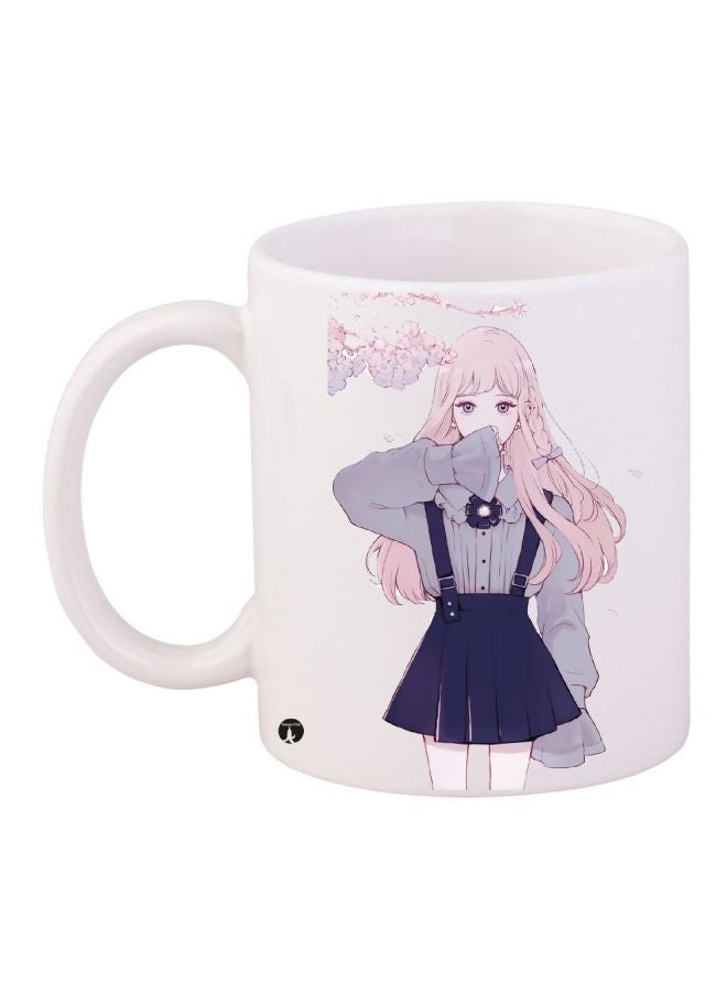 Anime Girl Printed Coffee Mug White/Blue/Pink 11ounce