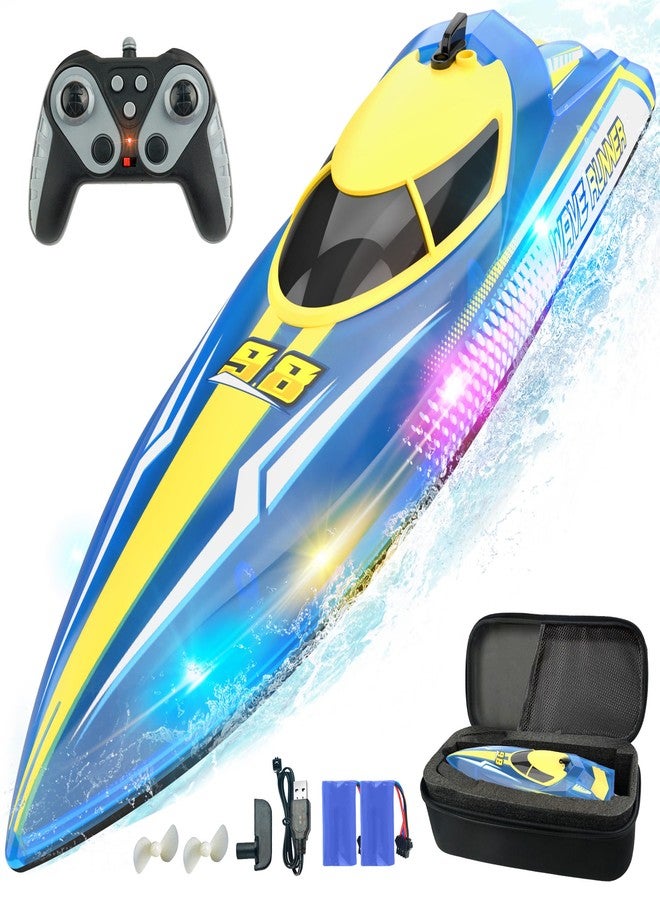 BEZGAR Remote Control Boat for Kids - 2.4GHz Fast RC Boat with LED Lights & Portable Suitcase for Pools, Lakes & Salt Water, Summer Water Toys Gifts for Boys & Girls Age 6 7 8-12 Years Old - Image 1