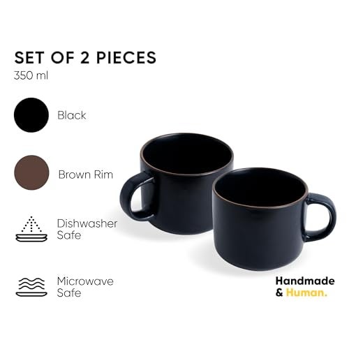 Shay Ceramic Coffee Mugs, Set of 2, Black Japandi, 350ml | Coffee Cup | Matte Finish | Premium Porcelain Coffee Cup (Japandi Mug - Black - Set of 2) - Image 2