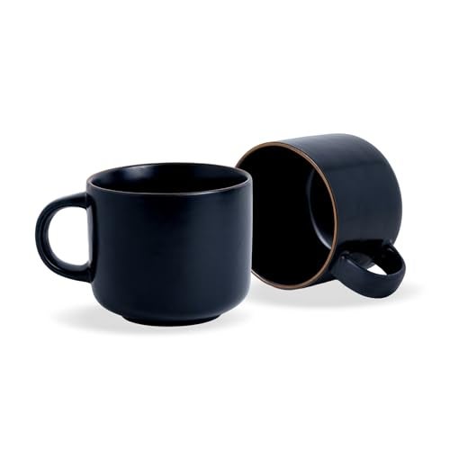 Shay Ceramic Coffee Mugs, Set of 2, Black Japandi, 350ml | Coffee Cup | Matte Finish | Premium Porcelain Coffee Cup (Japandi Mug - Black - Set of 2) - Image 1