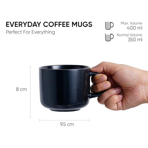 Shay Ceramic Coffee Mugs, Set of 2, Black Japandi, 350ml | Coffee Cup | Matte Finish | Premium Porcelain Coffee Cup (Japandi Mug - Black - Set of 2) - Image 4