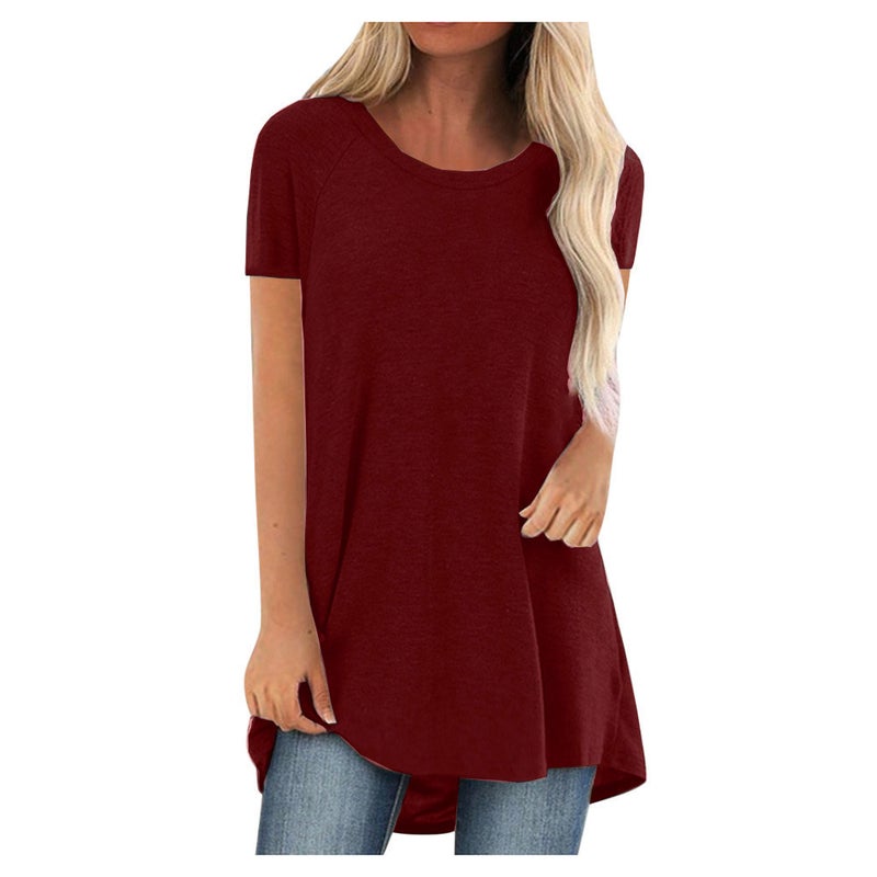 OA-1 Europe and America 2021 Ladies Solid Color T-Shirt AliExpress Round Neck Loose Short Sleeve Pullover Top Women black XXXXL - Image 5
