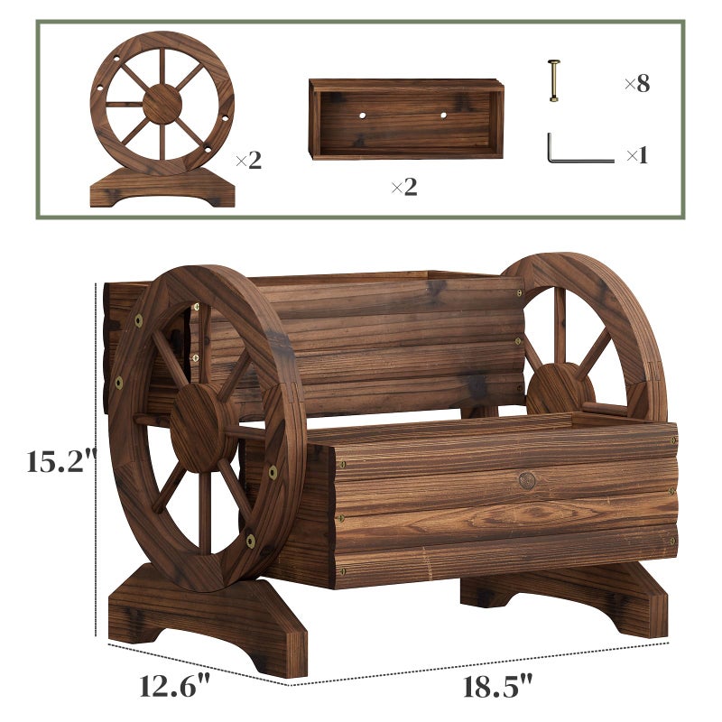 PULIJIAJU Wooden Wagon Planter Flower Cart with Wheels Garden Box Garden Planter, Decorative Planter for Flowers Herbs Vegetables for Indoor & Outdoor DÃ©cor Flower Cart for Patio Garden Balcony (Carbonized) - Image 2
