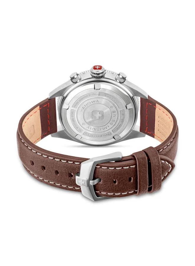 SWISS MILITARY HANOWA Greyhound Chrono 43mm Men's Watch with Brown Genuine Leather Strap