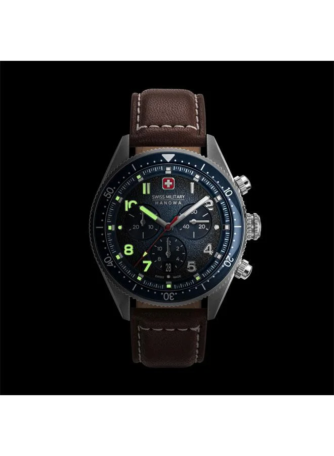 SWISS MILITARY HANOWA Greyhound Chrono 43mm Men's Watch with Brown Genuine Leather Strap