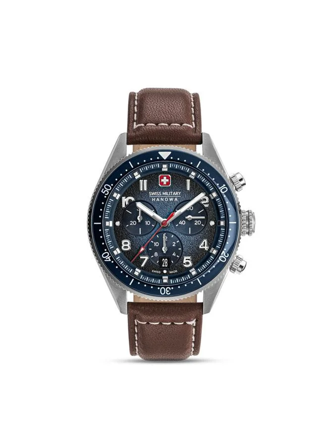 سويس ميليتري هانوا Greyhound Chrono 43mm Men's Watch with Brown Genuine Leather Strap