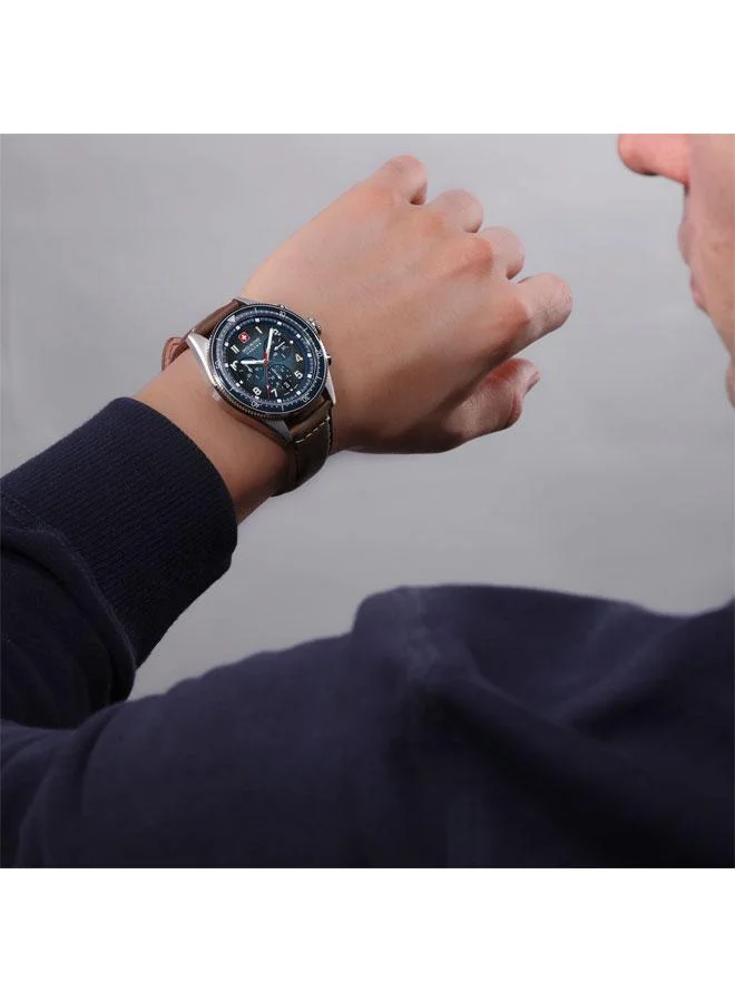 SWISS MILITARY HANOWA Greyhound Chrono 43mm Men's Watch with Brown Genuine Leather Strap