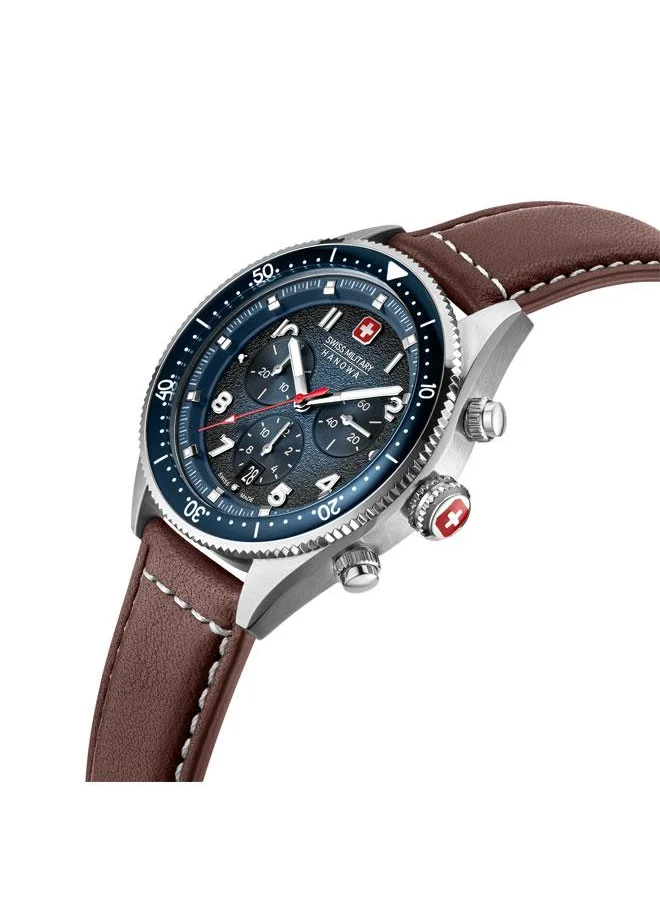 سويس ميليتري هانوا Greyhound Chrono 43mm Men's Watch with Brown Genuine Leather Strap