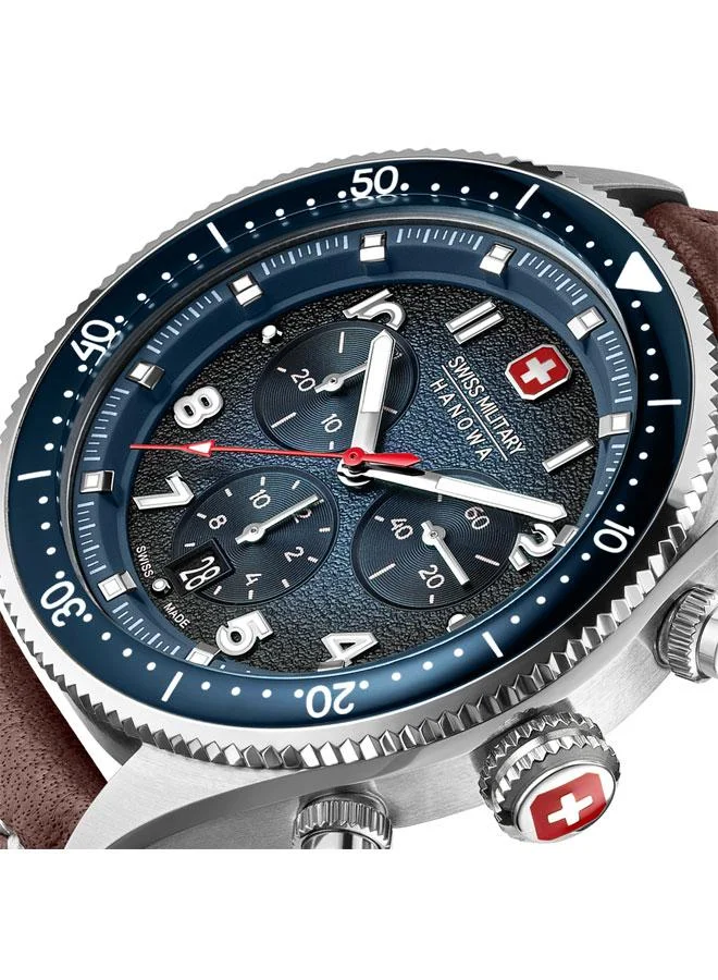 SWISS MILITARY HANOWA Greyhound Chrono 43mm Men's Watch with Brown Genuine Leather Strap