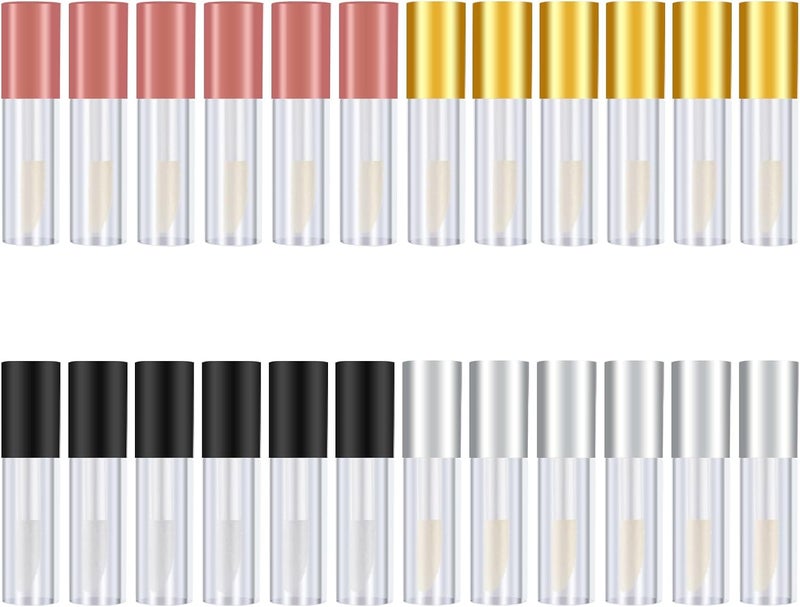 Honbay 24PCS 1.2ml Mini Reusable Clear Empty Lip Gloss Containers Travel Empty Lip Gloss Bottle Tube Vials for Women Girls DIY Makeup Lipstick Samples, Lip Balms - 4 Colors