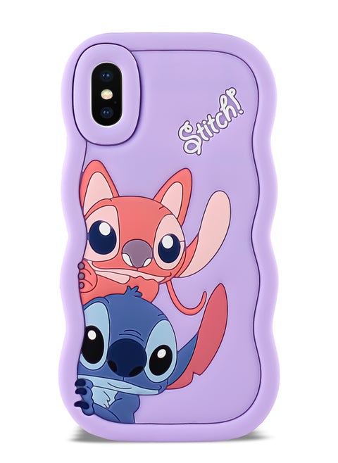 حافظة هاتف من السيليكون الناعم المموج ثلاثية الأبعاد من Lilo and Stitch لهاتف Iphone Xs Max (بنفسجي فاتح)