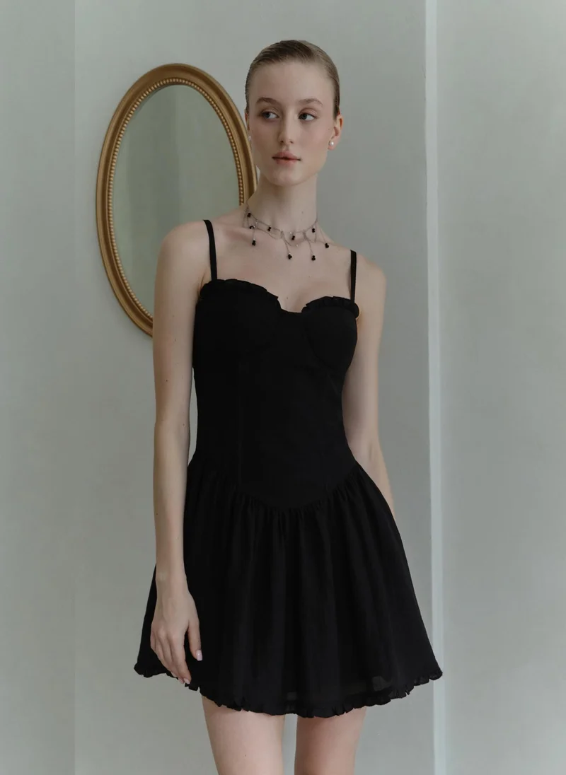 Lichi Mini dress with ruffles on bodice and puffy skirt