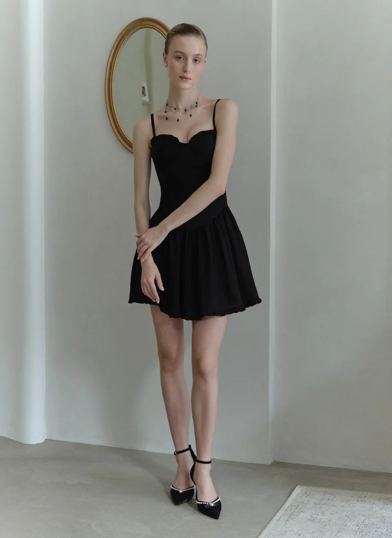 Lichi Mini dress with ruffles on bodice and puffy skirt
