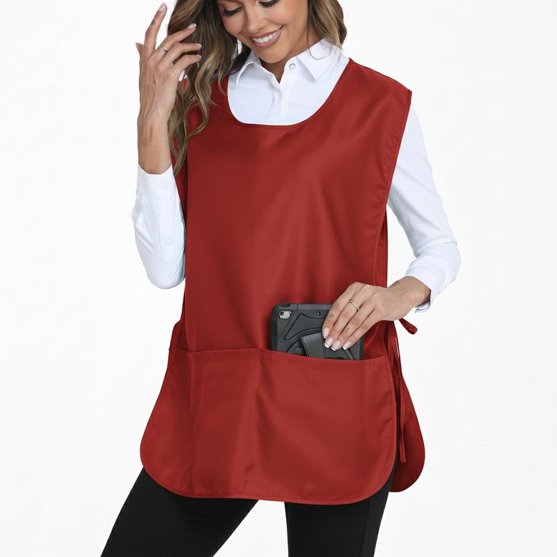 Xeoxarel Unisex Cobbler Apron with 3 Pockets Vest, Universal Apron for Women or Men Wine Red - Image 3