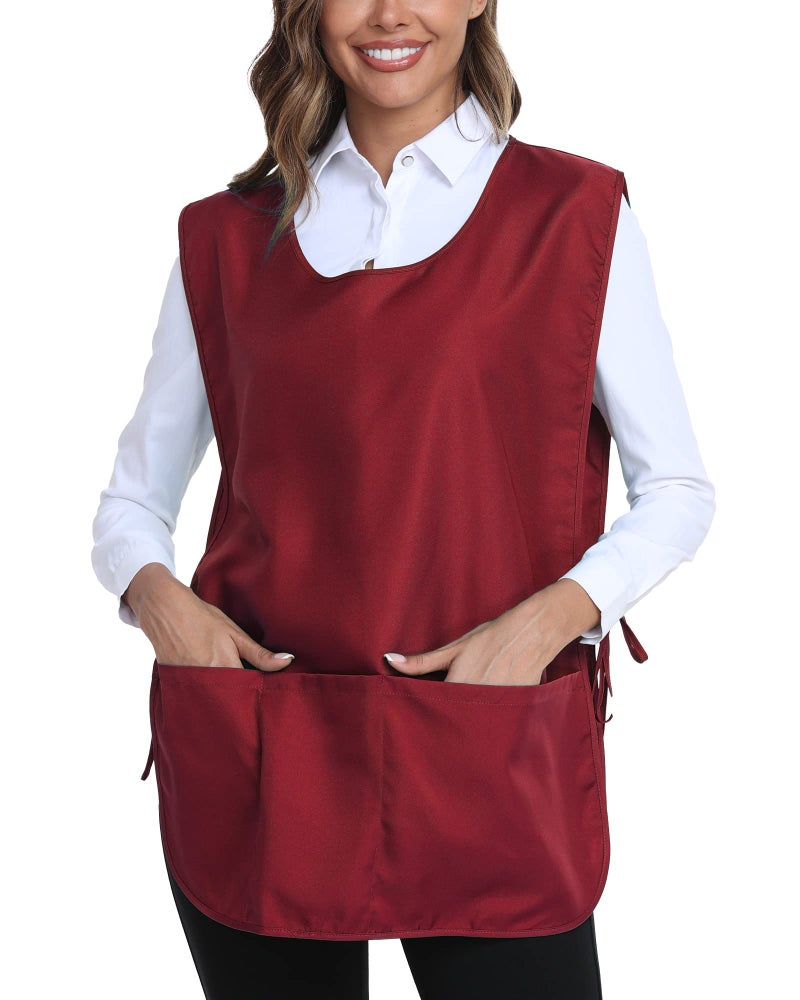 Xeoxarel Unisex Cobbler Apron with 3 Pockets Vest, Universal Apron for Women or Men Wine Red - Image 1