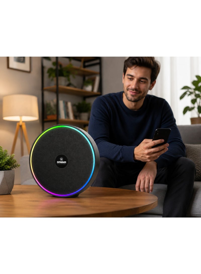 Gamma GT-717 Portable Wireless Speaker – 360° Surround Stereo Sound with 8W Speaker Output, Dynamic RGB Lighting Effects, Bluetooth Wireless Audio Streaming, USB & TF Card Playback Support, Type-C Charging Port, Built-in 2400mAh Rechargeable Battery, Durable ABS Construction, Ideal for Home, Travel, Outdoor Parties & Everyday Entertainment – Black - Image 5