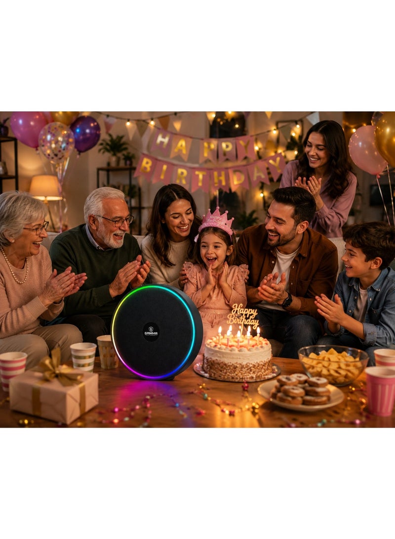 Gamma GT-717 Portable Wireless Speaker – 360° Surround Stereo Sound with 8W Speaker Output, Dynamic RGB Lighting Effects, Bluetooth Wireless Audio Streaming, USB & TF Card Playback Support, Type-C Charging Port, Built-in 2400mAh Rechargeable Battery, Durable ABS Construction, Ideal for Home, Travel, Outdoor Parties & Everyday Entertainment – Black - Image 2