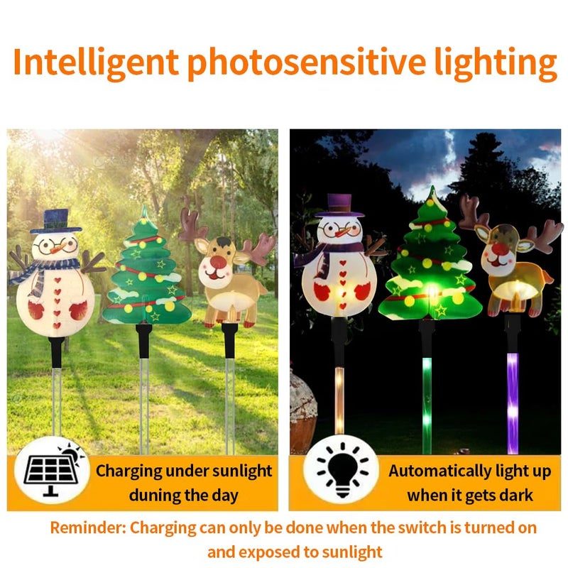 YZYOE 6 Pack LED Outdoor Solar Ground Inserted Christmas Decorative Lights Waterproof Solar Courtyard Tree Snowman Reindeer With 8 Color Modes - Image 3