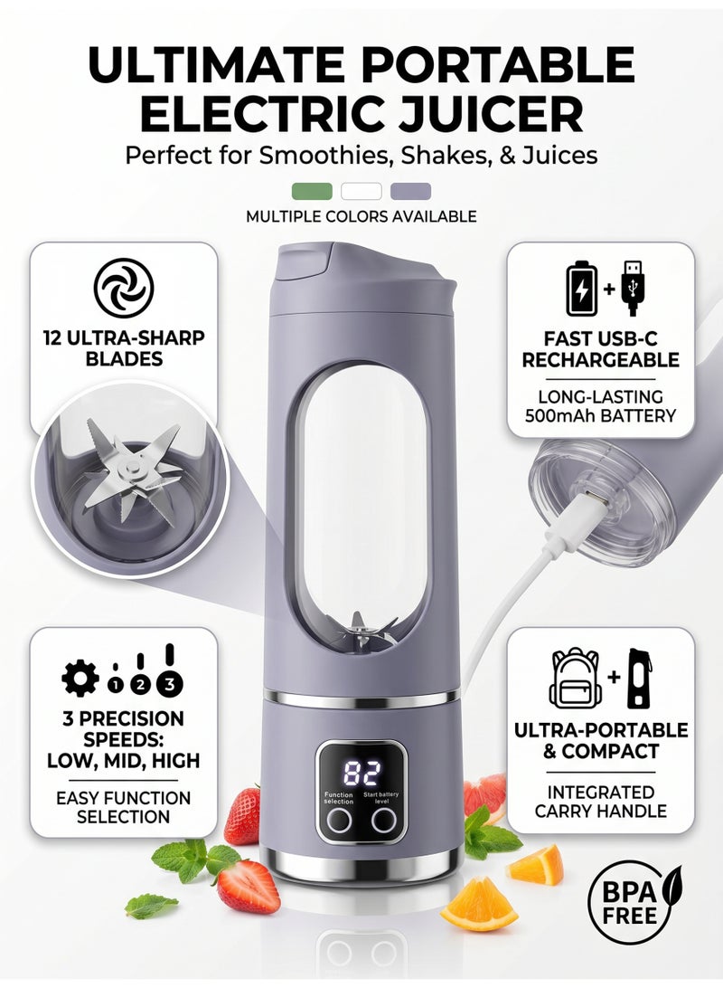 Leon Home Portable Blender Electric Juicer Fruit Blender USB Charging Smoothie Mini Blender Personal Juicer 12 Blades 3 Speed ​​Modes with 1500 mAh Rechargeable Battery Smoothie Blender - Image 1