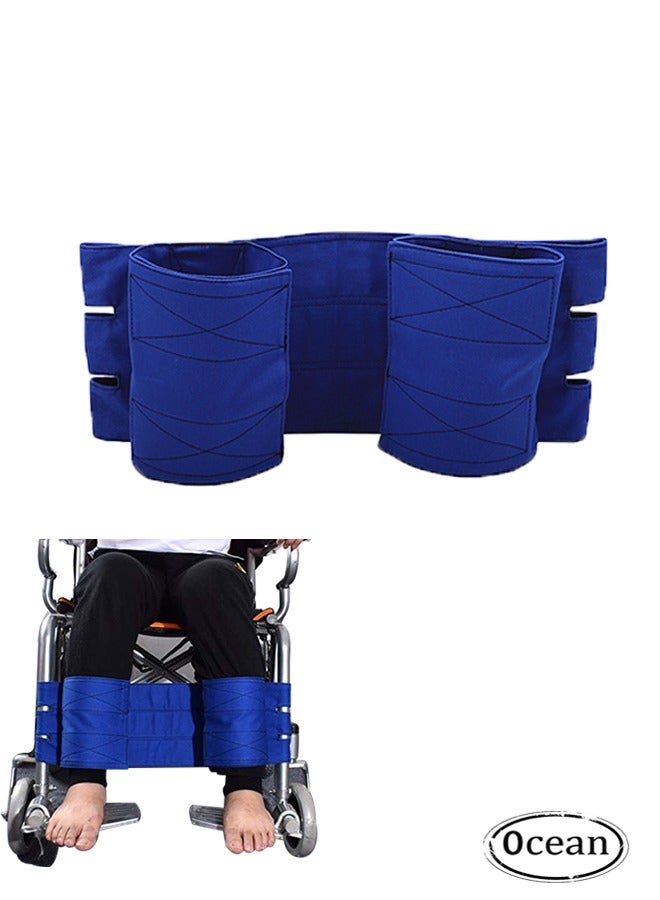 جي أس حزام تثبيت ساق الكراسي ذات العجلات، مسند تثبيت الأقدام للكراسي ذات العجلات، شرائط حزام دعم أقدام النقل الآمن القابلة للضبط لملحقات كبار السن والمعوقين، حزام دعم القدم الطبية (أزرق) - Image 1